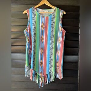 Southern Stitch Women’s Large Southwestern Tank Top With Fringe Cowgirl